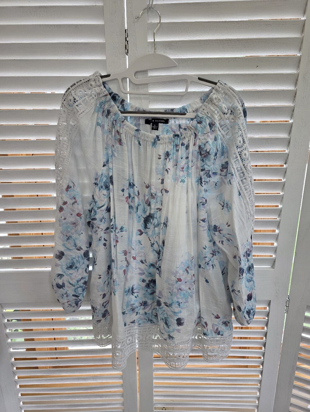 Zac & Rachel Women's White Floral Lace Trim Long Sleeve Blouse Size XL